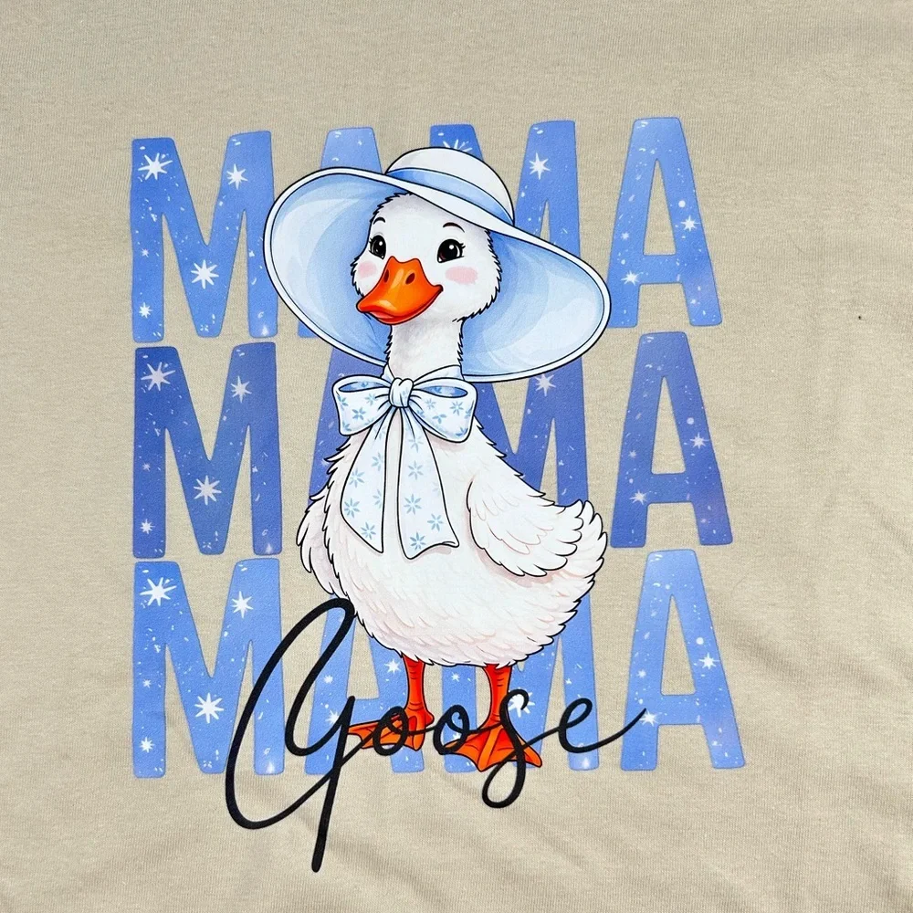 Mama Goose Graphic Tee | Cute Mom Shirt | Beige and blue design Unisex T-Shirt - Picture 2 of 2